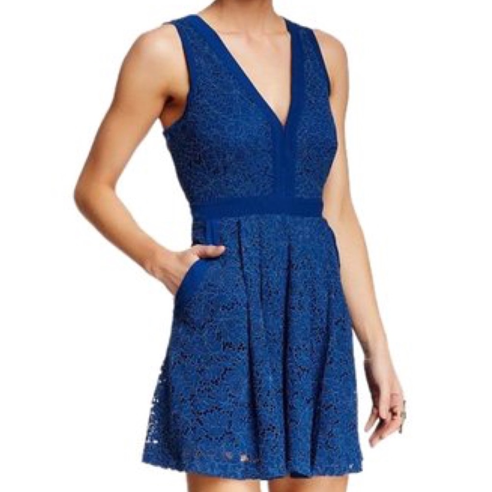 Free People Lovely in Lace Mini Dress Blue Size XS